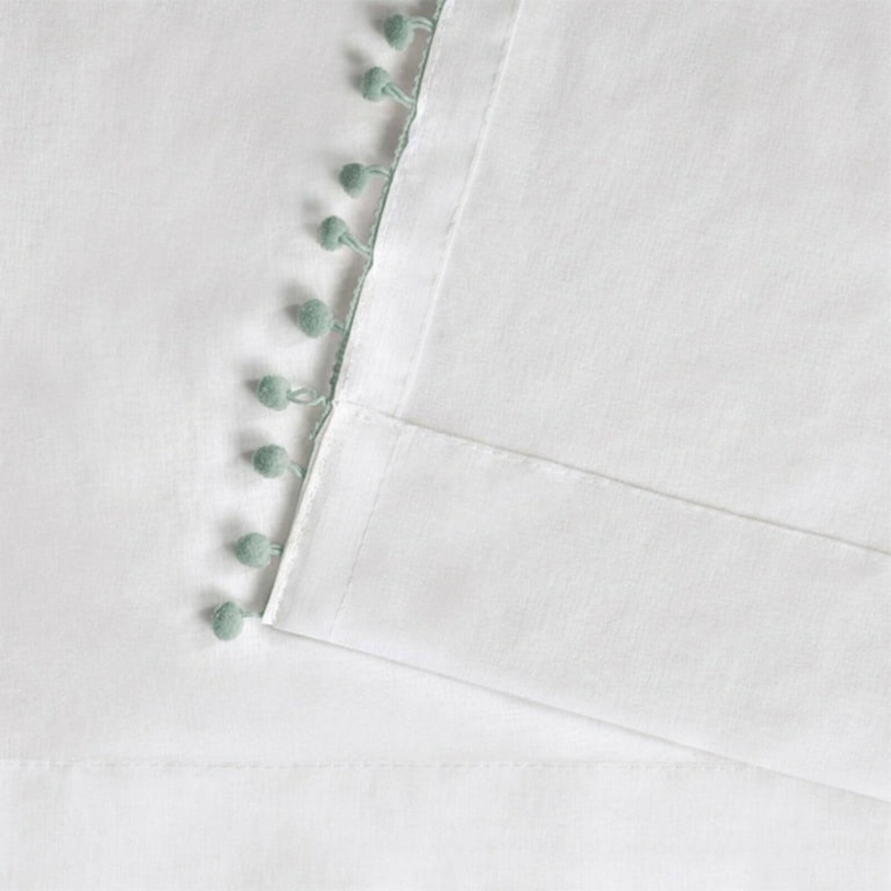 Pom Pom Trim White Semi-Sheer Curtain Panels – Set of 2 (84” x 39” Each) - Picture 9 of 10